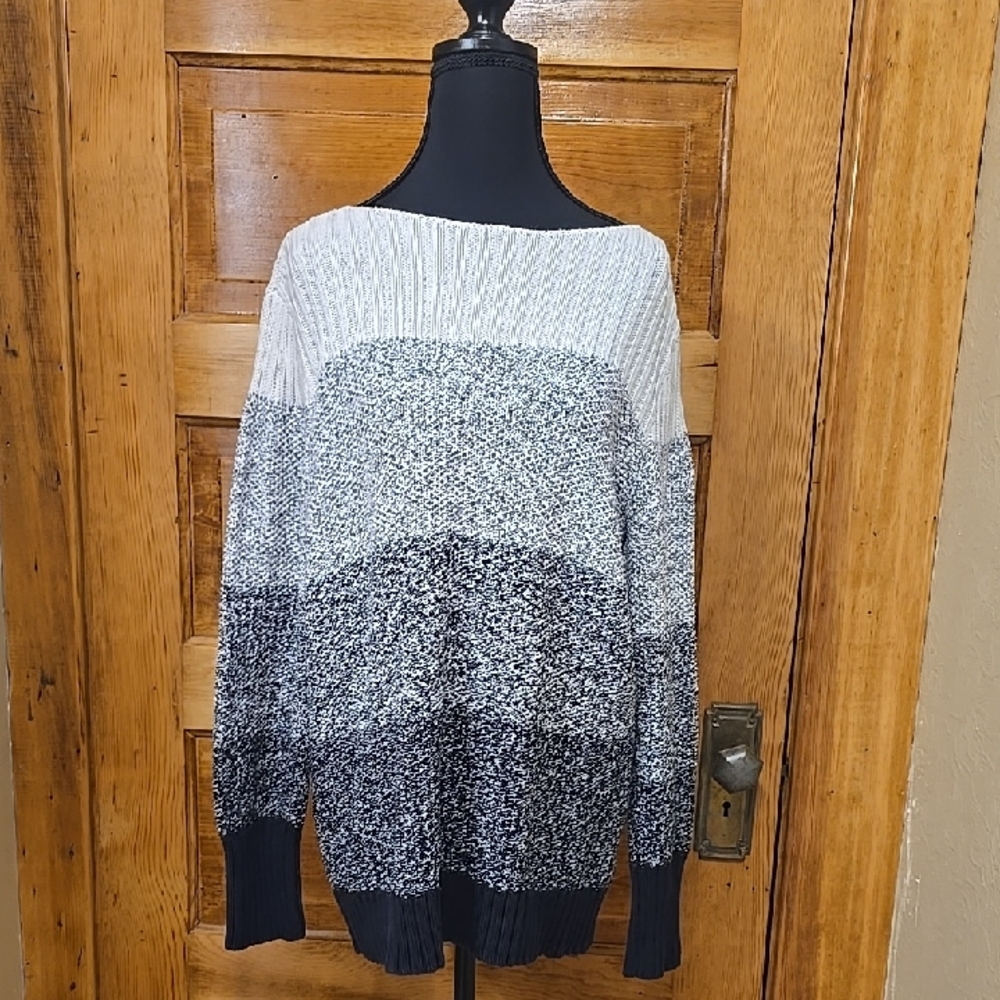 Chaps Sweater in Black, Gray, and White 1X